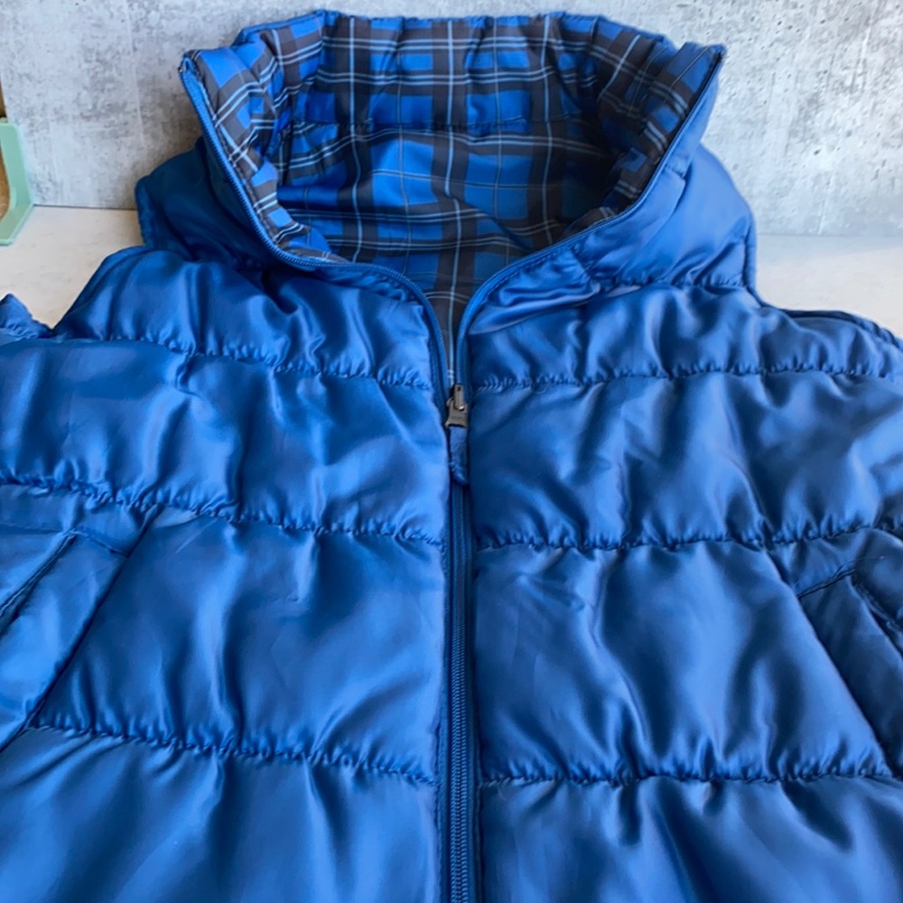Reversible Blue & Blue Plaid Vest Sz M - Picture 2 of 5